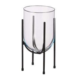 Βάζο Γυάλινο Σε Μεταλλική Βάση 02.1109788 17x31cm Clear-Black Μέταλλο,Γυαλί
