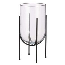 Βάζο Γυάλινο Σε Μεταλλική Βάση 02.1109789 21,5x40cm Clear-Black Μέταλλο,Γυαλί