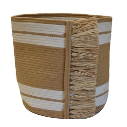 Καλάθι Με Κρόσια 00.06.67605 38x43cm Natural-White Βαμβάκι, Ψάθα