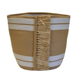 Καλάθι Με Κρόσια 00.06.67606 43x46cm Natural-White Βαμβάκι, Ψάθα