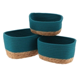 Καλάθι Ψάθινο Tahitian (Σετ 3Τμχ) 06.84164265 Blue-Natural Βαμβάκι, Ψάθα