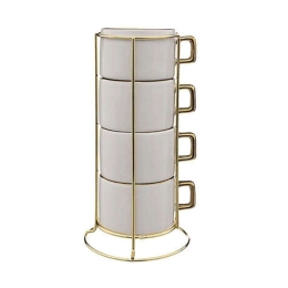 Κούπες Σε Μεταλλική Βάση (Σετ 4Τμχ) 07.188832 170ml White-Gold Πορσελάνη