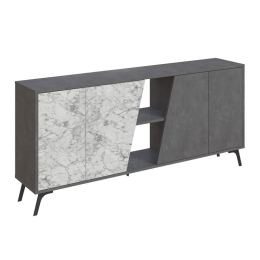 Μπουφές Hana pakoworld ανθρακί antique-λευκό μαρμάρου 180x35.5x82εκ