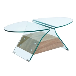 GLASSER WOOD ΤΡΑΠΕΖΑΚΙ ΣΑΛΟΝΙΟΥ OVAL, ΔΙΑΦΑΝΟ ΓΥΑΛΙ 12MM, ΡΑΦΙ ΑΠΟΧΡΩΣΗ ΔΡΥΣ