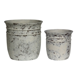 FLOWER POT-15 SET 2 ΤΕΜΑΧΙΩΝ, CEMENT ΑΠΟΧΡΩΣΗ ANTIQUE WHITE