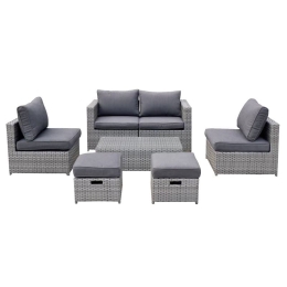 BALI SET ΜΕΤΑΛΛΟ - WICKER: ΤΡΑΠΕΖΙ+ 2Θ ΚΑΝΑΠΕ+ 2 ΣΚΑΜΠΟ+ 2 ΚΑΘΙΣΜΑΤΑ, ΑΠΟΧΡΩΣΗ ΓΚΡΙ