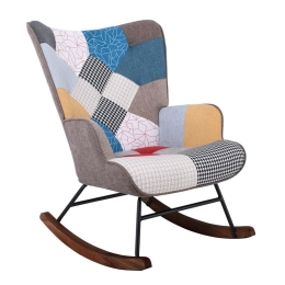 ALMA ROCKING ΠΟΛΥΘΡΟΝΑ ΜΠΕΡΖΕΡΑ ΚΑΘΙΣΤΙΚΟΥ, ΥΦΑΣΜΑ PATCHWORK, ΒΑΣΗ ΜΑΥΡΟ-ΚΑΡΥΔΙ