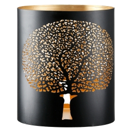 ΦΑΝΑΡΙ ΚΑΤΑΙΓΙΔΑΣ CYLINDRICAL "SOLITARY TREE" ΔΕΝΤΡΟ MOTIF ΜΕΤΑΛΛΟ ΜΑΥΡΟ ΧΡΥΣΟ PU 14X10X15CM