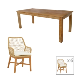 ΤΡΑΠΕΖΑΡΙΑ 7ΤΕΜ ELAIZA-WOOLY PAKOWORLD TEAK ΞΥΛΟ ΣΕ ΦΥΣΙΚΗ-ΜΠΕΖ ΑΠΟΧΡΩΣΗ 220X90X75ΕΚ