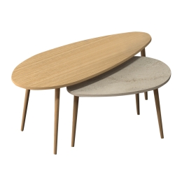 ΤΡΑΠΕΖΑΚΙ ΣΑΛΟΝΙΟΥ ΣΕΤ 2 ΤΜΧ ELIPS MEGAPAP ΧΡΩΜΑ OAK - TRAVERTINE 116X46X46ΕΚ.