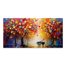 ΠΙΝΑΚΑΣ ΣΕ ΚΑΜΒΑ "PIANO IN COLORFUL FOREST" MEGAPAP ΨΗΦΙΑΚΗΣ ΕΚΤΥΠΩΣΗΣ 120X60X3ΕΚ.