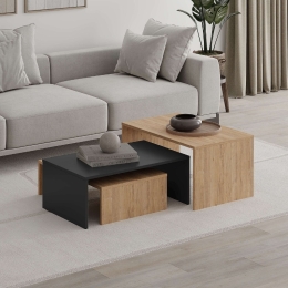 ΤΡΑΠΕΖΑΚΙ ΣΑΛΟΝΙΟΥ ΣΕΤ 3 ΤΜΧ. KANTA MEGAPAP ΧΡΩΜΑ SAPPHIRE OAK - SILKY BLACK 80X50X40,5ΕΚ.