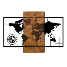 ΔΙΑΚΟΣΜΗΤΙΚΟ ΤΟΙΧΟΥ WORLD MAP MEGAPAP ΞΥΛΙΝΟ - ΜΕΤΑΛΛΙΚΟ ΧΡΩΜΑ ΚΑΡΥΔΙ - ΜΑΥΡΟ 85X3X58ΕΚ.