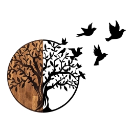 ΔΙΑΚΟΣΜΗΤΙΚΟ ΤΟΙΧΟΥ TREE WITH BIRDS MEGAPAP ΞΥΛΙΝΟ - ΜΕΤΑΛΛΙΚΟ ΧΡΩΜΑ ΚΑΡΥΔΙ - ΜΑΥΡΟ 92X3X71ΕΚ.