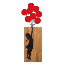 ΔΙΑΚΟΣΜΗΤΙΚΟ ΤΟΙΧΟΥ GIRL WITH BALLOONS MEGAPAP ΞΥΛΙΝΟ - ΜΕΤΑΛΛΙΚΟ ΧΡΩΜΑ ΚΑΡΥΔΙ - ΚΟΚΚΙΝΟ 36X3X100ΕΚ.