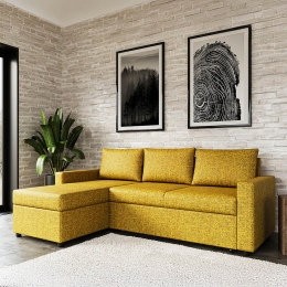 CONCEPT ΓΩΝΙΑΚΟΣ ΚΑΝΑΠΕΣ ΚΡΕΒΑΤΙ ΜΕ ΑΝΑΣΤΡΕΨΙΜΗ ΓΩΝΙΑ & ΑΠΟΘΗΚΕΥΤΙΚΟ ΧΩΡΟ ΜΟΥΣΤΑΡΔΙ 218X153X80CM