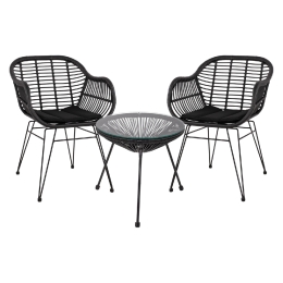 ΣΕΤ ΤΡΑΠΕΖΑΡΙΑΣ 3ΤΜΧ HM11871 ΜΕΤΑΛΛΟ & RATTAN ΣΕ ΜΑΥΡΟ ΧΡΩΜΑ