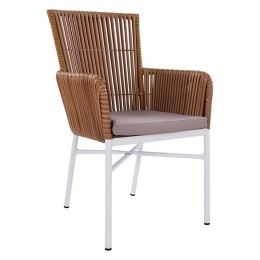 Πολυθρόνα Αλουμινίου Με Wicker HM5298.01 Λευκή/Μπέζ 57Χ60Χ90cm