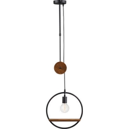 Φωτιστικό Οροφής Μονόφωτο Με Ξύλο DCR1760145P Black Μέταλλο,Ξύλο