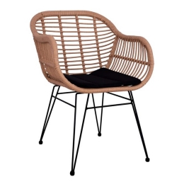 Πολυθρόνα Μεταλλική Με Μαξιλάρι Και Μπεζ Wicker HM5450