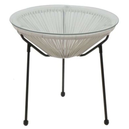 Τραπεζάκι Μεταλλικό Με Rattan Acapulco Φ.50cm Ε246,1 Black - White