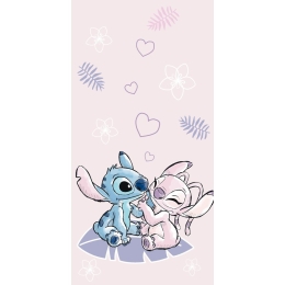 Borea Πετσέτα Θαλάσσης Βαμβακερή Βελούδινη Stitch & Angel 320gsm 70 x 140 cm Ροζ