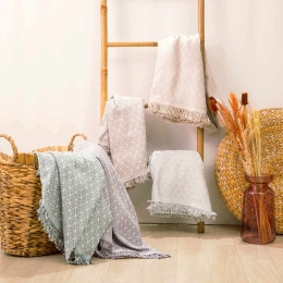 Borea Ριχτάρι Βαμβακερό Τετραθέσιο Ikat 180 x 350 cm Γκρι