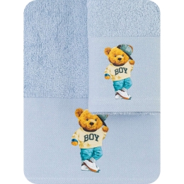 Borea Πετσέτες Σετ 2ΤΜΧ Teddy Boy 70 x 120 / 30 x 50 cm Σιέλ