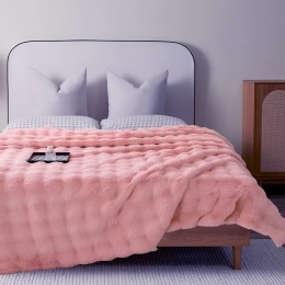 Bonsai Home Κουβέρτα Γούνινη/Βελούδινη Super Soft Μονή 160x220 - Luxury Rabbit Fur Ροζ
