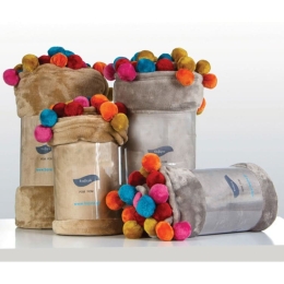Borea Κουβέρτα Βελουτέ Μονή 160x220 Μπεζ με Pom Pom