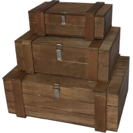 Vekrakis Σετ 3 Τμχ Μπαούλο Ξύλινο Καφέ 55x39x22 / 44,5x32x16 / 36x22x12εκ