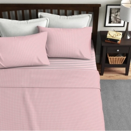 Ariete Casa Σετ Σεντόνια Υπέρδιπλο 220×240 - Ριγέ/Πουά Ροζ