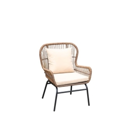 Salsa max πολυθρόνα μεταλλική μαύρη με wicker φυσικό και μαξιλάρια 64x69x89 εκ
