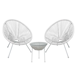 Acapulco coffee set με συνθετικό rattan σε λευκό χρώμα