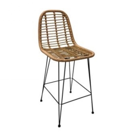 Salsa σκαμπό bar μεταλλικό μαύρo με wicker σε φυσική απόχρωση 45x55x109 εκ
