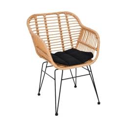 Salsa-W πολυθρόνα με μεταλλικό μαύρο σκελετό και wicker σε φυσική απόχρωση 55x56x82 εκ