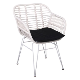Salsa πολυθρόνα τραπεζαρίας κήπου λευκή από wicker με μαύρο μαξιλάρι 55x56x82 εκ