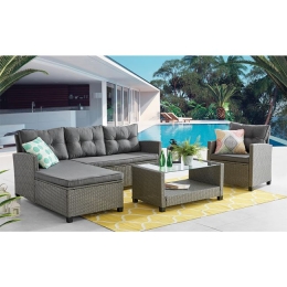 Patio set καθιστικό κήπου από μέταλλο με τραπέζι καναπέ γωνιακό και πολυθρόνα