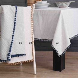 Pom Pom τραπεζομάντηλο με μπλε μπορντούρα 140x140 εκ