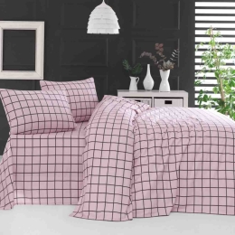 Squares ροζ σετ σεντόνια υπέρδιπλα φανελένια με λάστιχο 165x205 συν 25 εκ