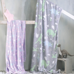 Dinoland βρεφική κουβέρτα κούνιας flannel fleece που φωσφορίζει στο σκοτάδι 110x140 εκ