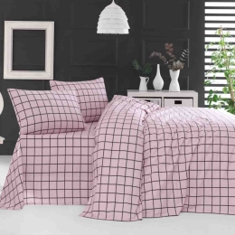 Squares ροζ σετ παπλωματοθήκη φανελένια μονή 160x250 εκ