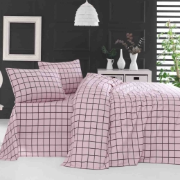 Squares ροζ σετ παπλωματοθήκη φανελένια υπέρδιπλη 225x250 εκ