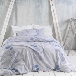 Morin γκρι μπλε σετ παπλωματοθήκη υπέρδιπλο flannel 225x240 εκ  