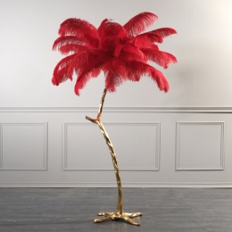 Ostrich επιδαπέδιο φωτιστικό με κόκκινα φύλλα σε χρυσή βάση 120x170 εκ