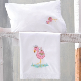 Flamingo σετ σεντόνια βρεφικά τρία τεμάχια κέντημα 100x160 εκ