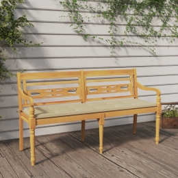 Παγκάκι Batavia από μασίφ ξύλο teak με μπεζ μαξιλάρι 150x51x84 εκ