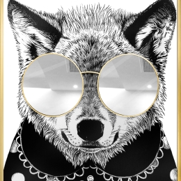 Racoon Thug Life πίνακας με ασημί καθρέπτη σε καμβά και πλαίσιο σε χρυσό χρώμα 118x130 εκ
