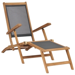 Ξαπλώστρα με υποπόδιο μαύρη από μασίφ ξύλο teak