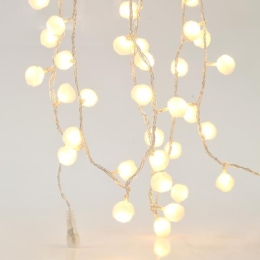 100 Led λαμπάκια τύπου υφασμάτινες μπάλες με μετασχηματιστή ρεύματος διάφανο καλώδιο IP44 λευκό θερμό φως 3μ